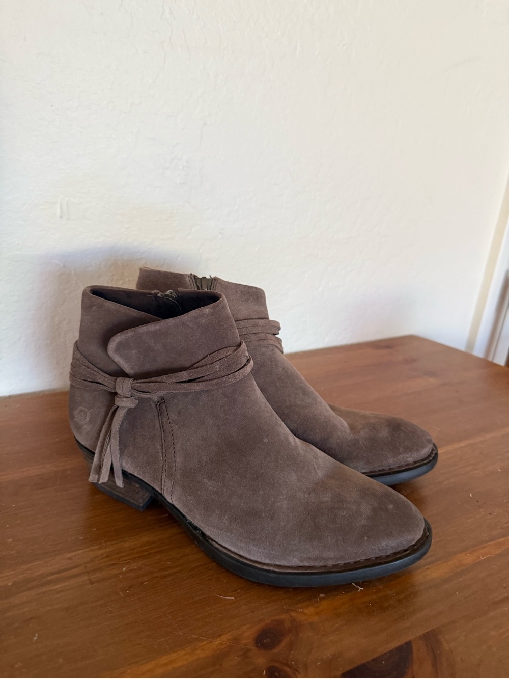 Naturalizer Taupe Suede Wrap-Tie Chukka Ankle Boots